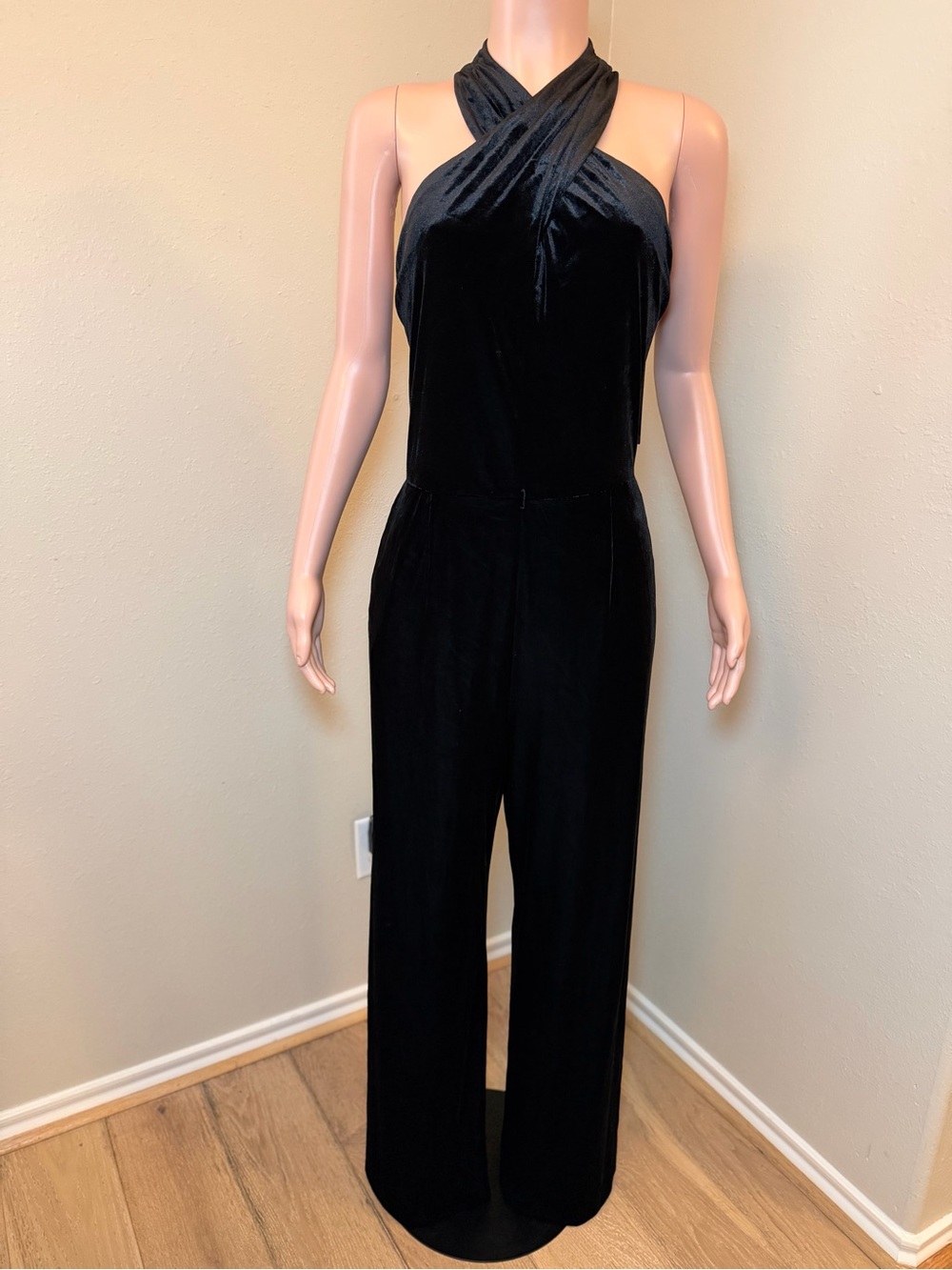 Tahari Black Velvet Halter Jumpsuit